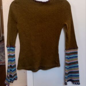 Handmade Striped Bell Sleeve Knit Sweater